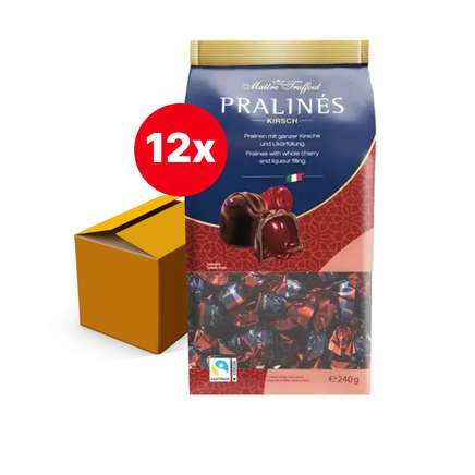 Praline pure chocolade met kersen en likeur 4% vol. 240g - Doos 12 stuks