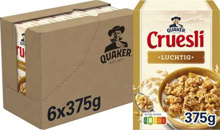 Quaker Cruesli - Ontbijtgranen - Luchtig Naturel - 375 gr - Doos 6 pak