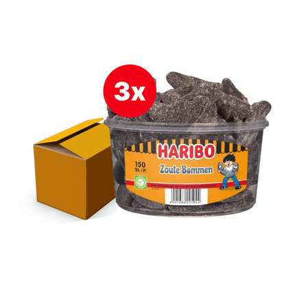 Haribo Drop Zoute Bommen - silo 150 stuks Voordeelverpakking 3 stuks