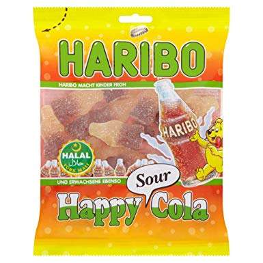 Haribo Halal - Happy Sour Cola - doos 24 zak a 100 gram