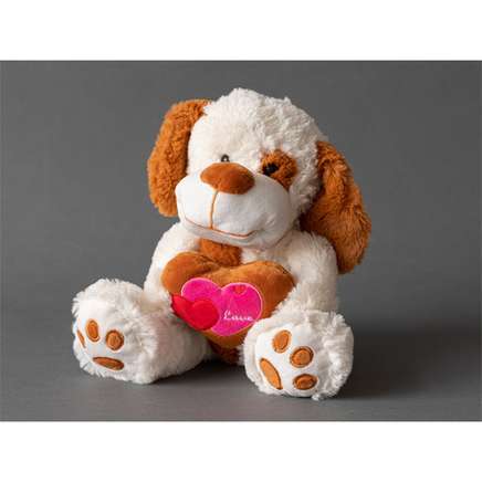 Knuffel hond creme hart 25 cm donkere variant