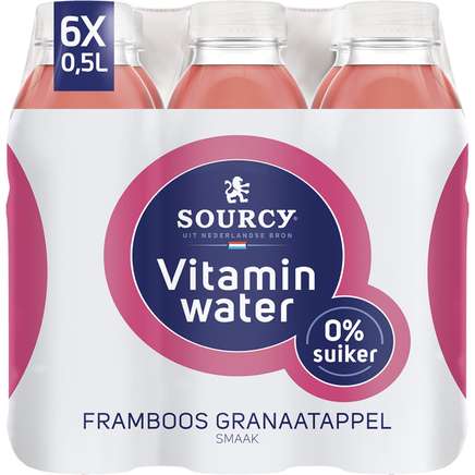 Sourcy - Vitaminwater - Framboos & Granaatappel - 6 x 0,5 liter