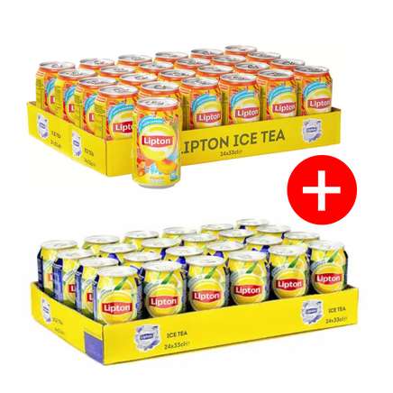 Lipton ice tea sparkling blik 24x330 ml en Lipton ice tea peach blik 24x330 ml mix tray 48x330 ml