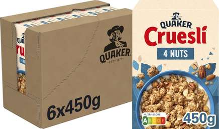 Quaker Cruesli -  Ontbijtgranen - 4 Noten - 450 gr - Doos 6 pak